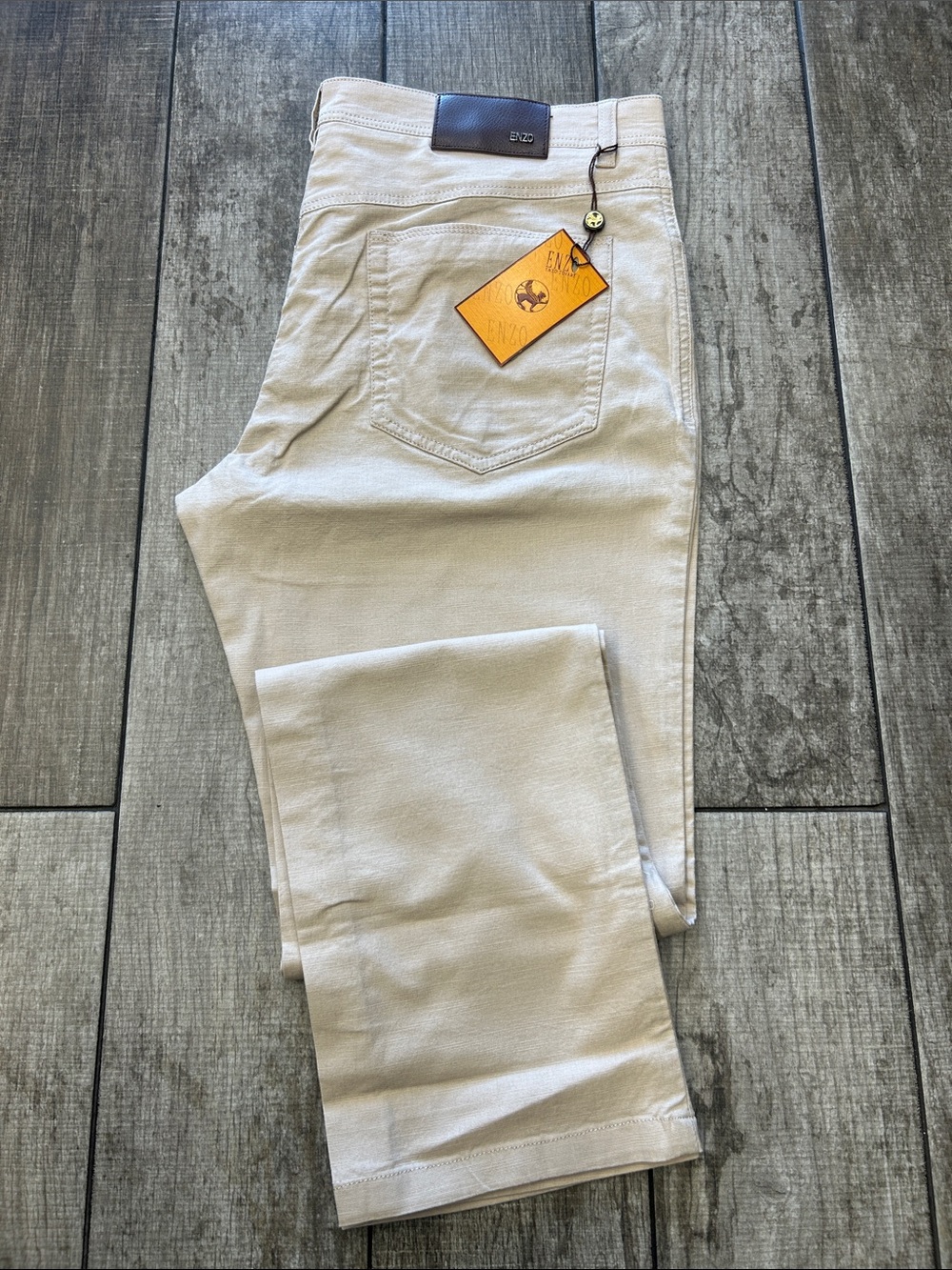 Enzo Tovare Men's Straight Stretch Jeans Lenin Blend in Light Beige - NWT